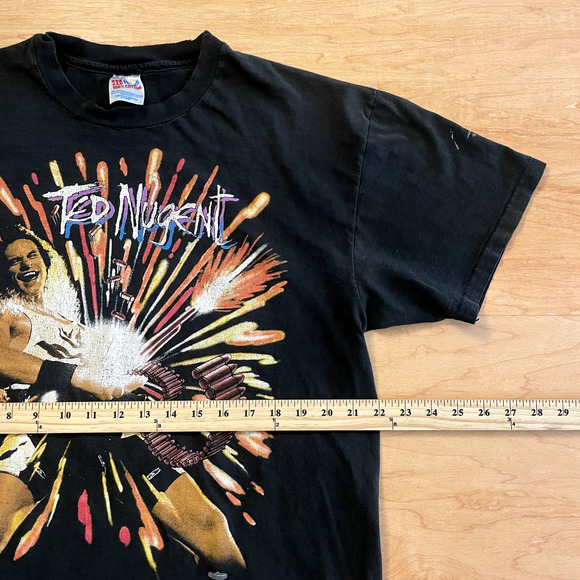 Vintage 90's Ted Nugent Guitar Music Black XL Short Sleeve VTG T-Shirt - Picture 10 of 13